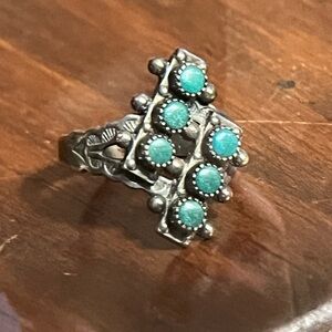Vintage Zuni snake eyes ring 925 sterling silver turquoise handmade size 4.75